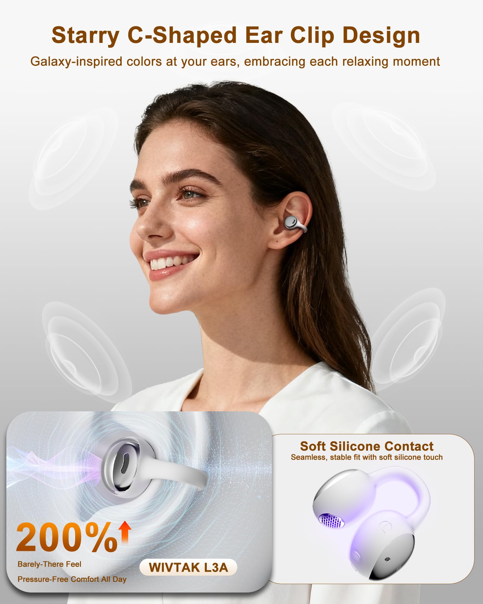 Auricolari a clip, auricolari aperti, wireless, Bluetooth5.3, leggeri, confortevoli, sportivi, corsa, con 50 ore di autonomia, display digitale intelligente, impermeabile IPX5, per allenamento
