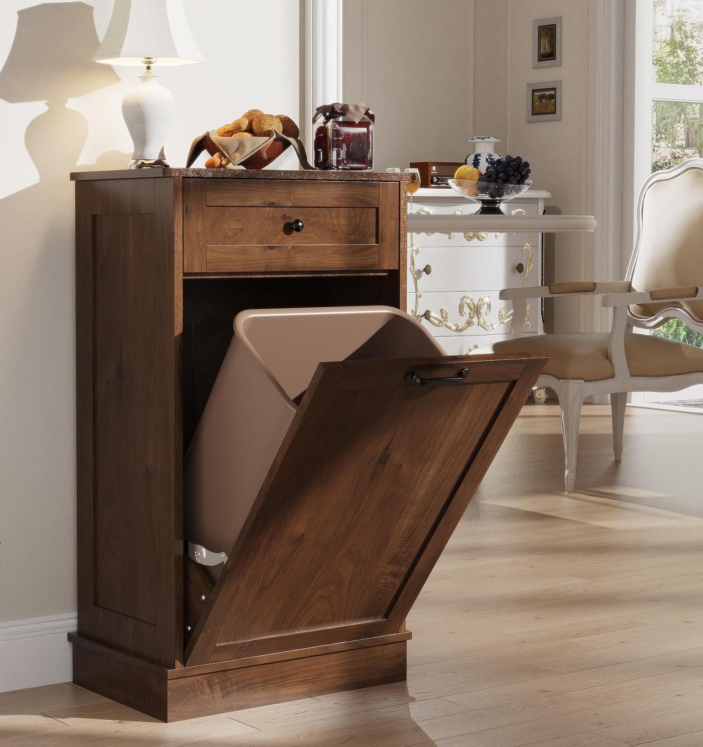 LOUVIXA Tilt Out Trash Cabinet, Dog Proof Trash Can Holder Without Trashbin（Russet Color） (Walnut)