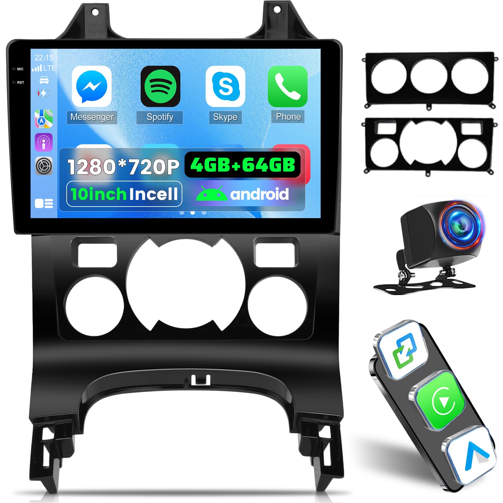 NHOPEEW Autoradio 4+64G Android pour Peugeot 3008 2009-2015 avec Carplay sans Fil et Android Auto - Écran incell 9 Pouces Prise en Charge WiFi GPS Commandes au Volant + Caméra de recul, Canbus