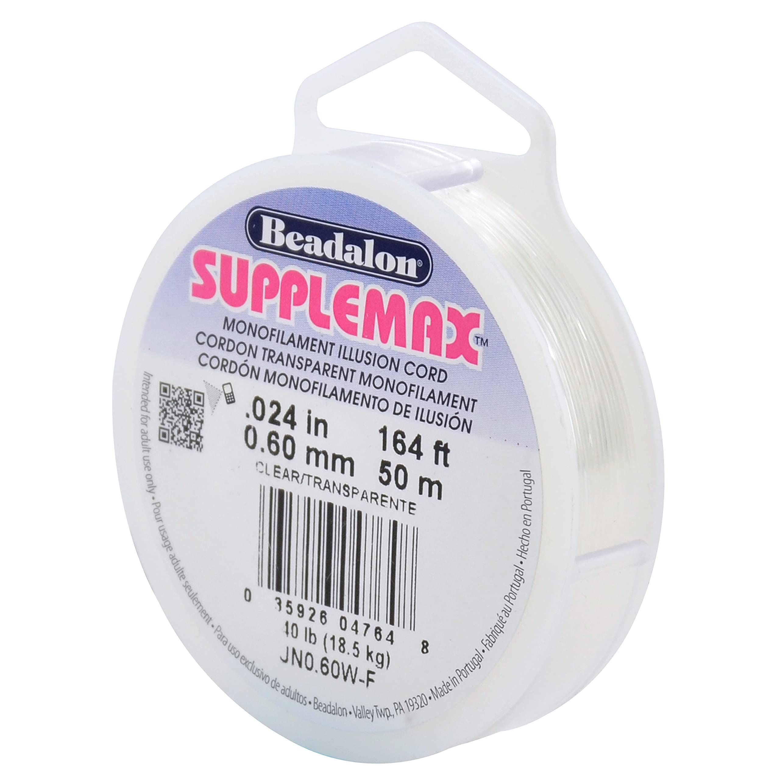 Beadalon Clear Supplemax Illusion Beading Cord, 0.60 Mm / 0.024 In, Monofilament, 50 M / 164 Ft