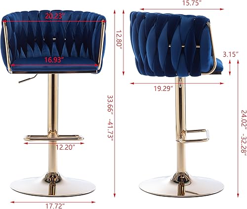 Miniatura 9 de JINS&VICO Juego de 2 taburetes de bar giratorios, taburetes de bar ajustables con respaldo copetudo, cómodas sillas de bar tapizadas para isla de