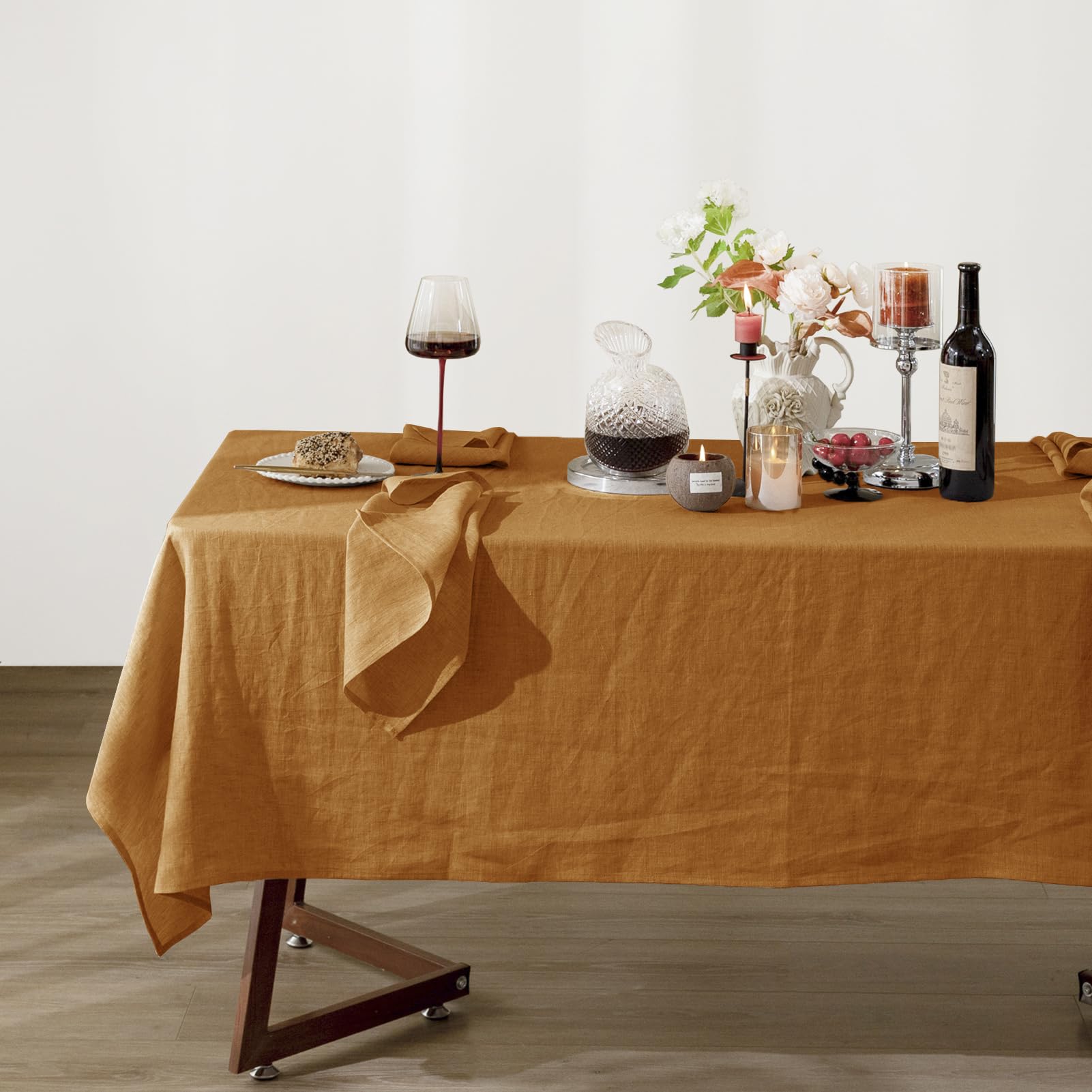EVERLY 100% Pure Linen Tablecloth 60x132 Inches - Natural Linen Rectangular Table Cover For Dining, Weddings & Events