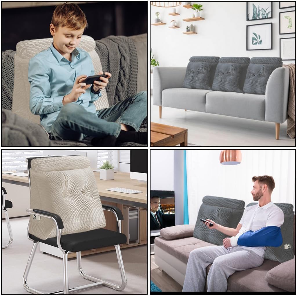 Velvet Triangular Headboard Wedge Pillow with Roll Pillow,Removable Cover Headboard Pillow Daybed Bunk Bed,Backrest Positioning Support Pillow Resting Reading Relaxing (Grey, Small(24 * 20 * 8in))