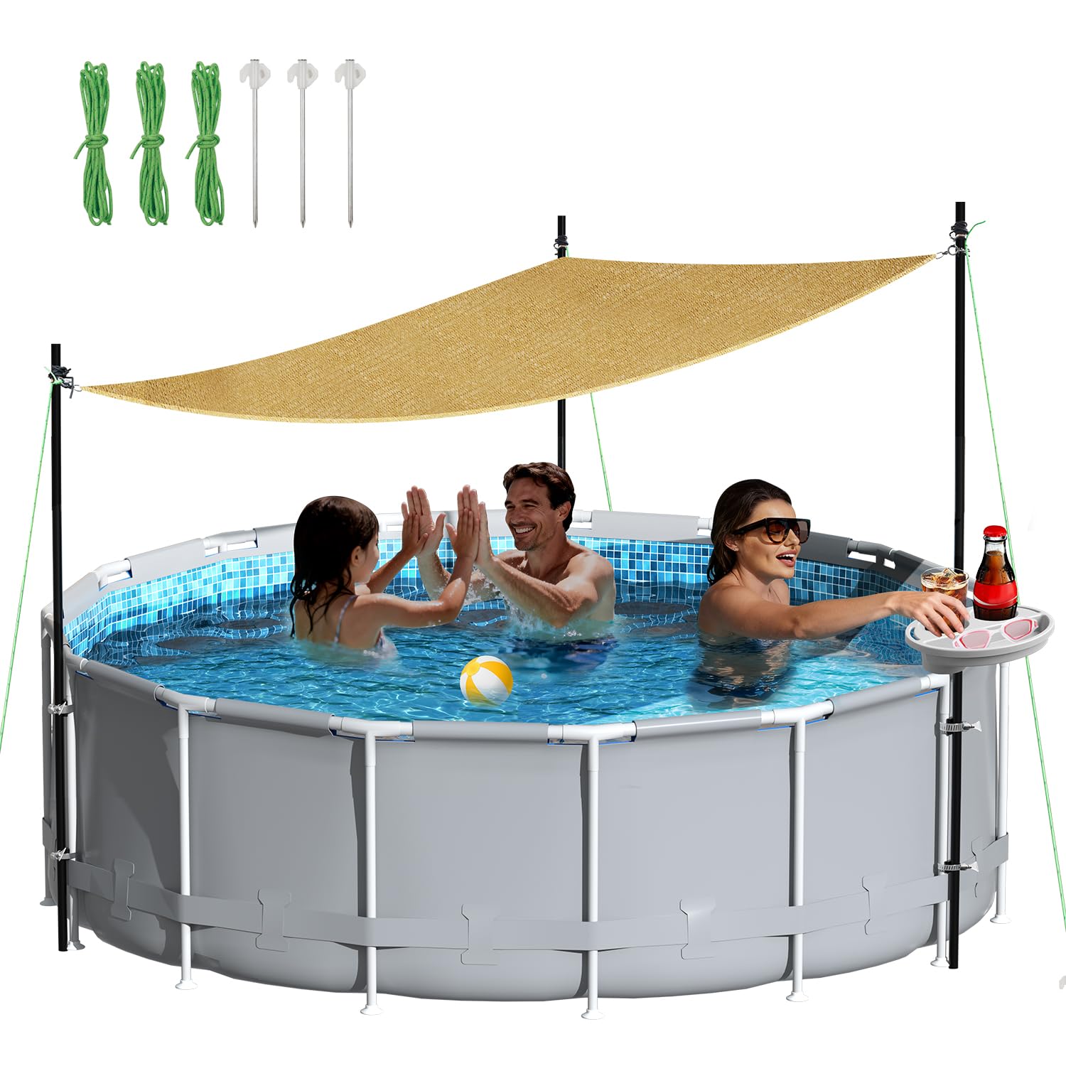 Photo 1 of Vidoya Above Ground Pool Canopy Sunshade Set with Storage Tray - Pool Shade Sail Triangular 13'x13'x13' for 15-22 FT Pools, UV-Resistant Shade Cloth, Swimming Pool Awning Cover for Deck, Patio, Garden
