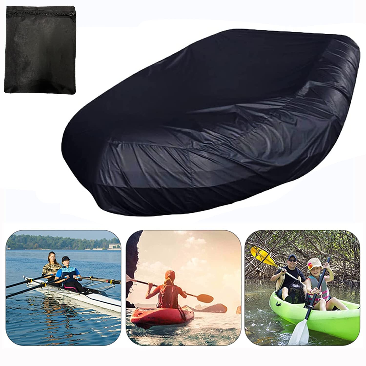 COOSOO Inflatable Boat Cover,Waterproof Anti-UV Cover Dustproof Rubber Boat Kayak Protective Cover Heavy Duty Oxford Fabric Trailerable Dinghy Fishing Kayak Storage Cover Fit 10-11ft,Black