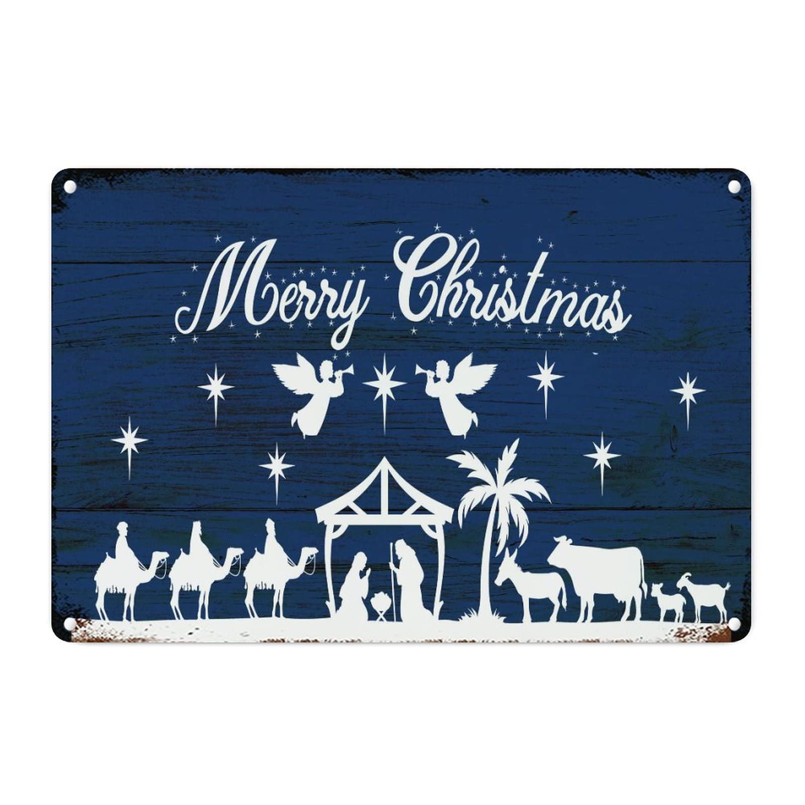 Plaque murale religieuse en métal de Noël Oh Holy Night vintage pour chambre 30,5x45,7 cm