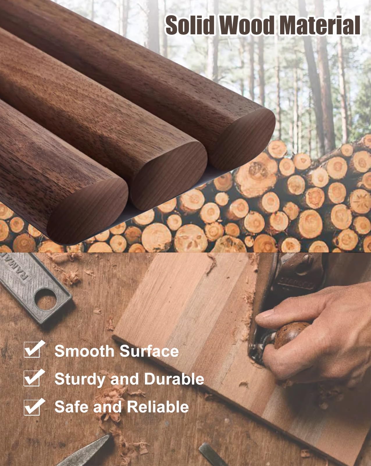 Amazon｜突っ張り棒 木の楕円形のクローゼットの棒, エンド