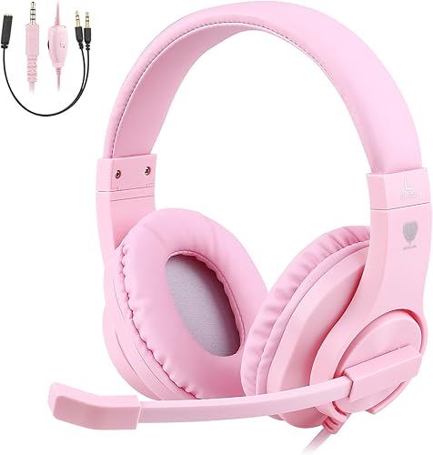 BlueFire - Audífonos de diadema para juegos de PS4, 3.5 mm, con micrófono y luz LED, compatible con Playstation 4, Xbox One, PC, Rosado