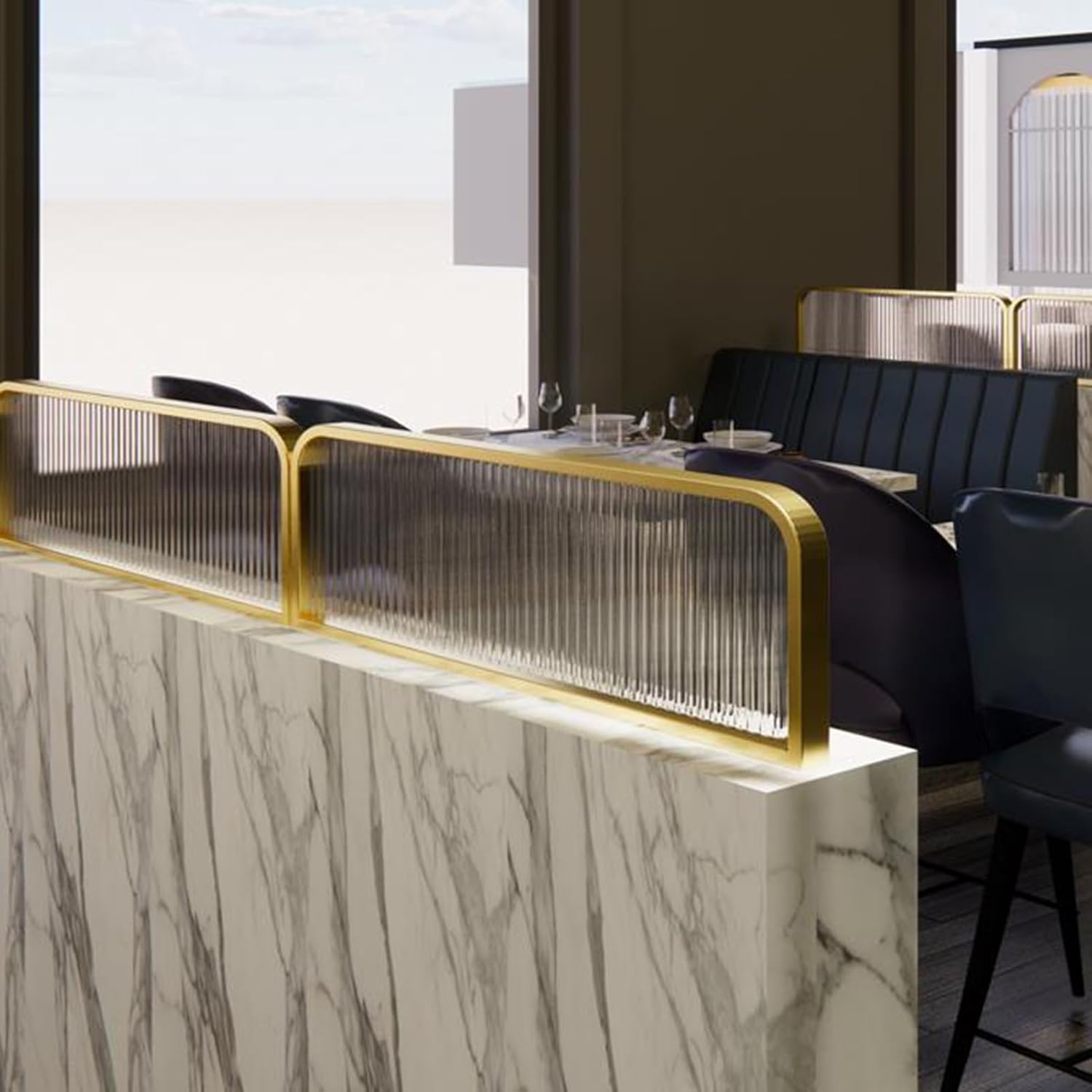 Stylish Desk Privacy Divider, Translucent Glass Partition with Stainless Steel Frame - Ideal for Restaurants, Bars, and Offices (1 Piece)