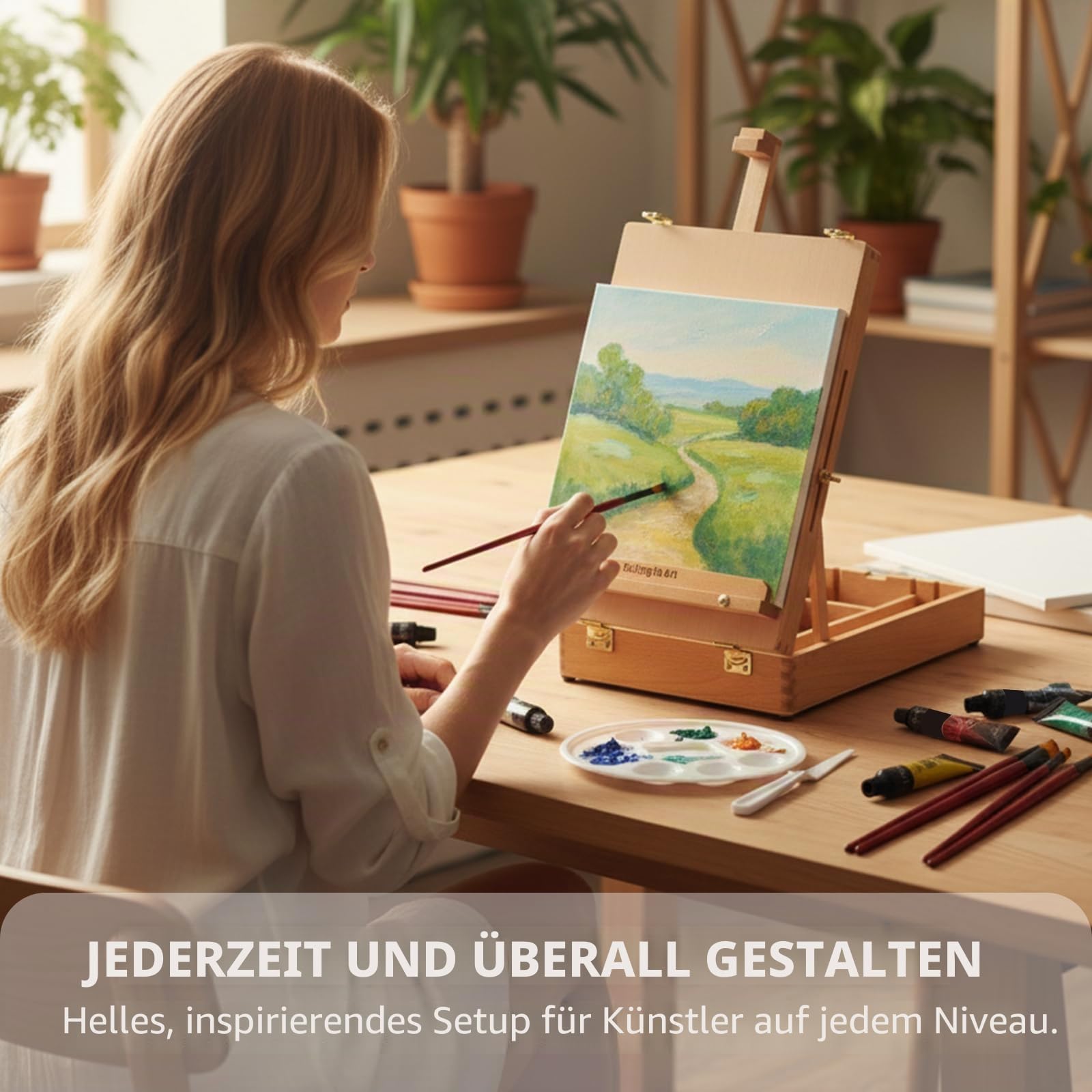 Falling in Art Staffelei Box Acrylfarben Set mit tragbarem Tischständer Acrylfarbe Leinwand Paneele Pinsel Palette für Christimas Geschenk