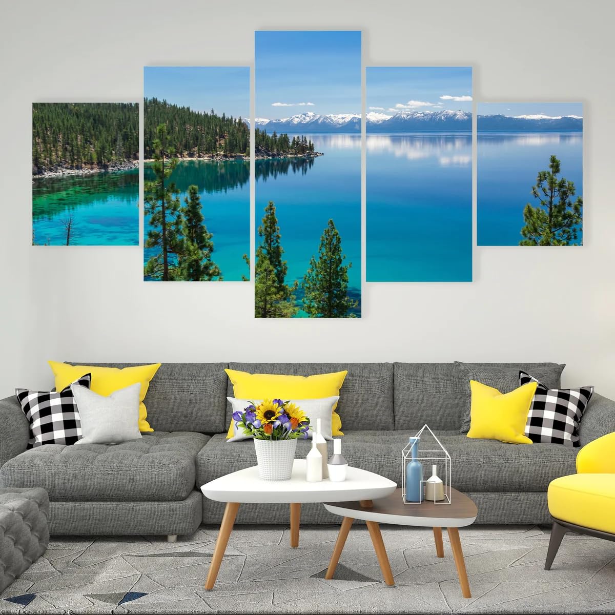 Canvas Wall Art 5 piece set art canvases for paintingLake Tahoe & Sierra Nevada Mountains Wall Art Painting for Home Room Decoration-Frameless 59.1"*31.5"