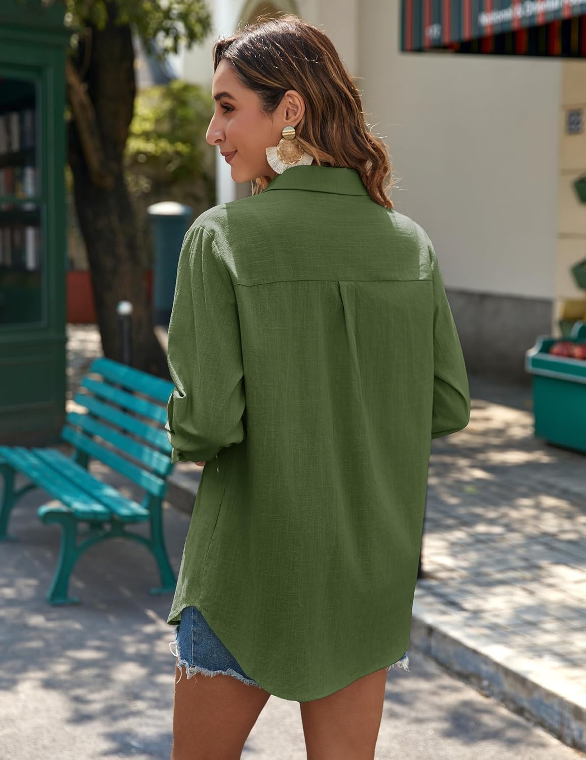 Zeagoo Womens Button Down Shirts Long Sleeve Cotton Gauze Tops Casual Collared Blouses Loose Fit - Image 5