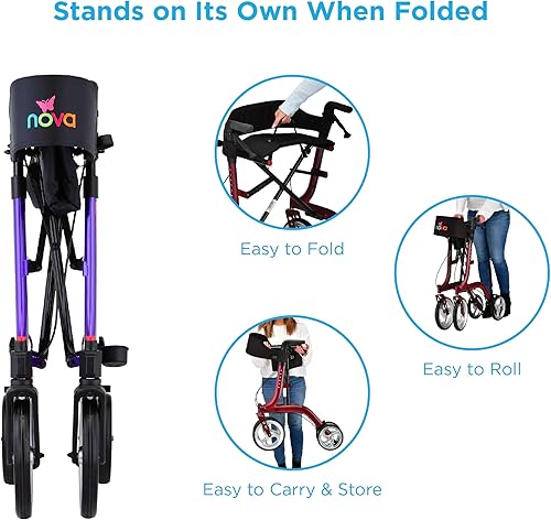 Miniatura 2 de NOVA Medical Products Express - Andador con ruedas grandes de 10 y 8 pulgadas, compacto plegable y de pie, fácil de plegar, levantar y transportar,