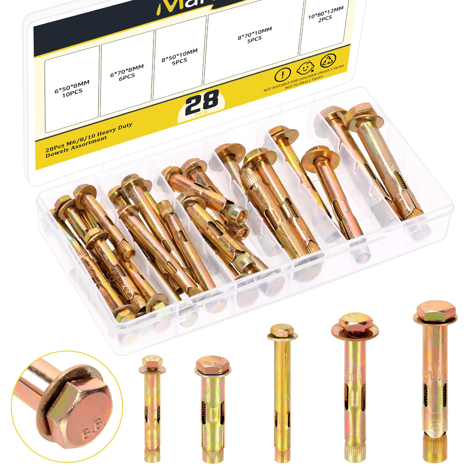 Mardatt 28PCS M6 M8 M10 Hex Expansion Bolt