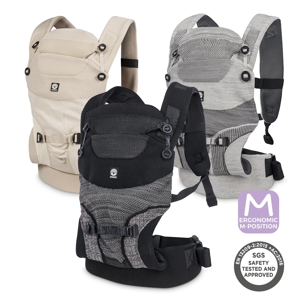 Dooky Carrier Terra Nova, Babytrage Neugeborene ab Geburt, Ergonomische Babytrage 0-3 Jahre, 3.5-15 KG, M-Position, 3 Tragepositionen: Bauchtrage und Rückentrage, Baby Carrier, Atmungsaktiv, Grey