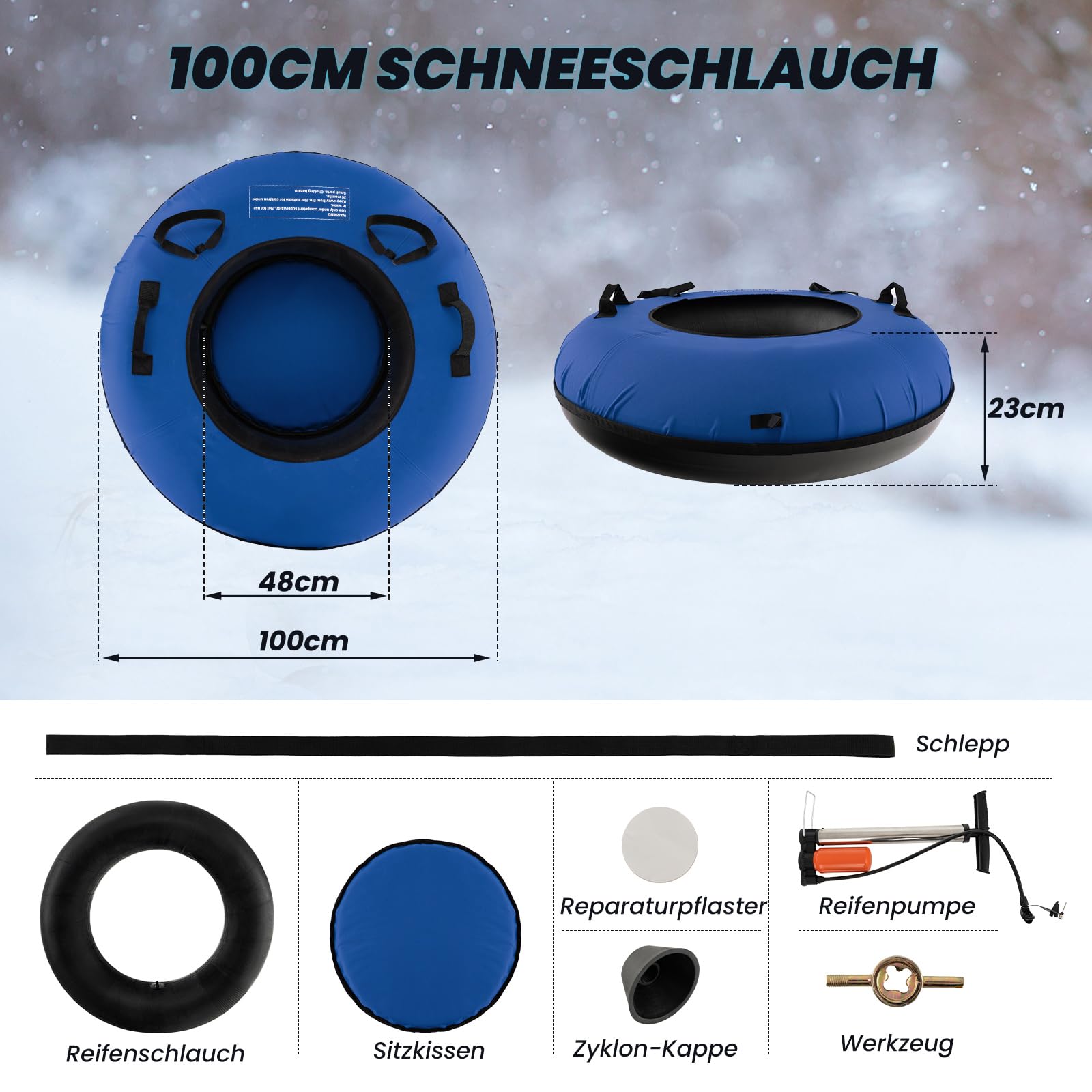 COSTWAY Sneeuwbuis 100 cm, opblaasbare slee met afneembare