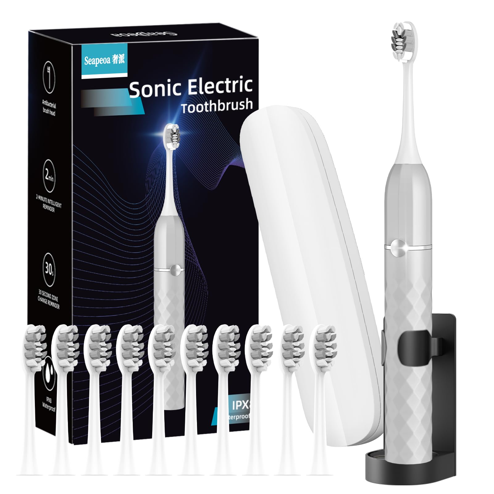 Electric Toothbrush Set, Equipped with 10 Brush Heads and Travel case, IPX8 Waterproof, 2-Minute Timer, 42000 high-Frequency Vibrations, 5 Modes, The First Choice for Gift Giving-image-40