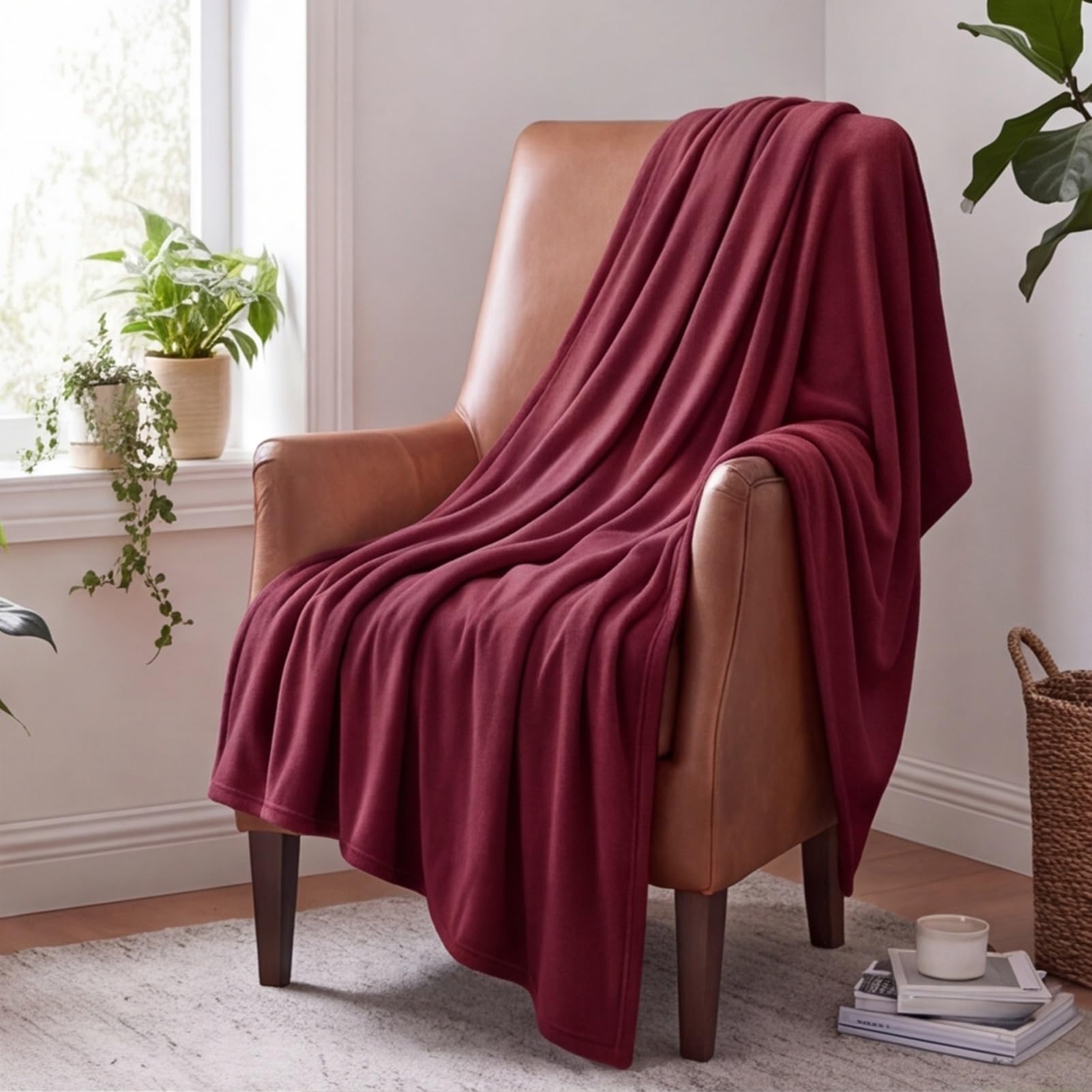 YXRS Warm Fluffy Blanket 185 x 385 cm Polyester Fleece Blankets Soft Cosy Fluffy for Bed Settees Armchairs, Red Wine