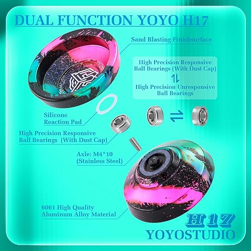 Miniatura 3 de YOYOSTUDIO H17 Trick Yoyo Yoyo profesional de metal para niños de 8 a 12 años Yo Yo sensible para niños y adultos con kits de rodamientos de Yoyos