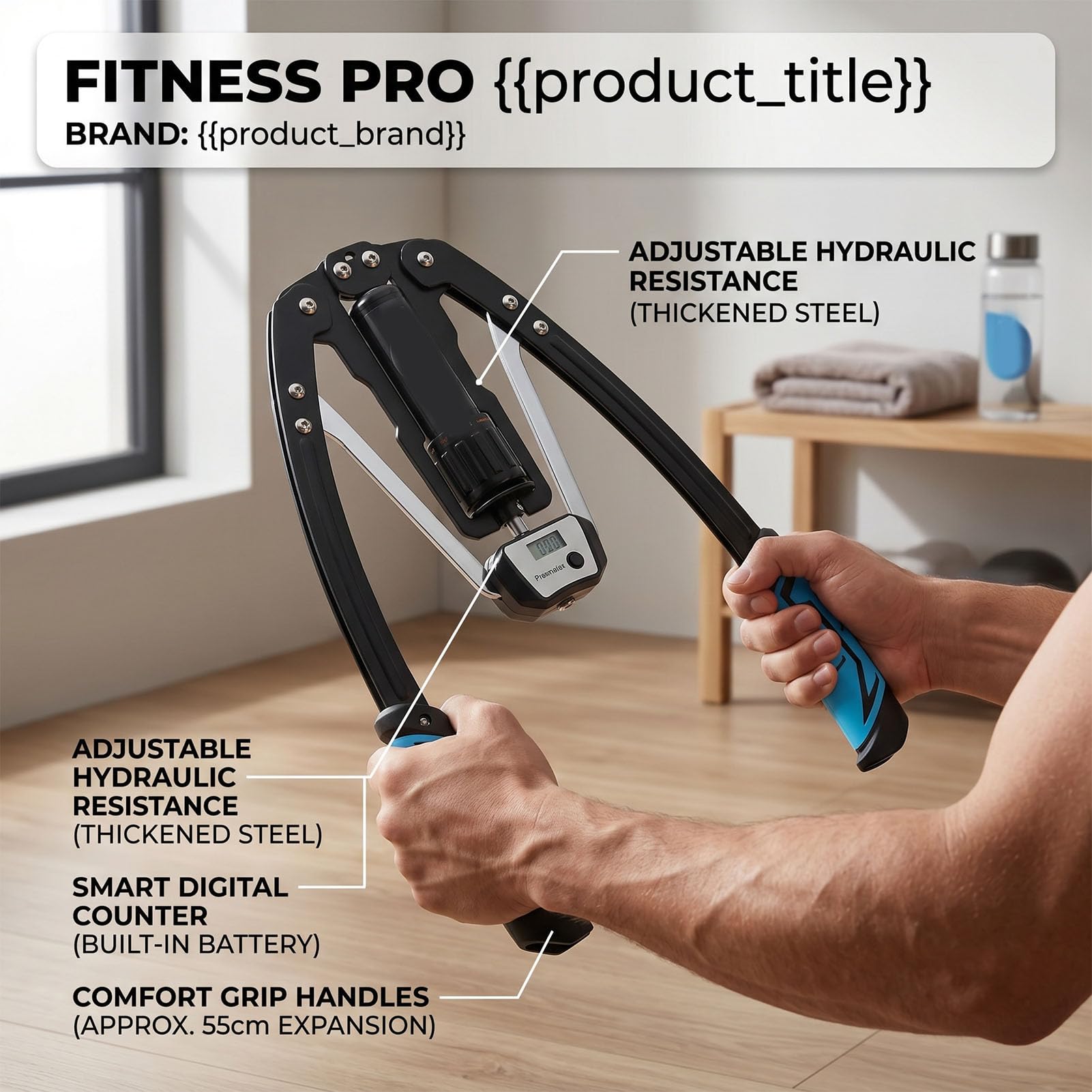 Naroote Allenatore Idraulico per Braccia, Regolabile, 10-200 Kg, per Rinforzare il Braccio e il Torace, per Allenare i Pettorali, per la Palestra di Casa, con Maniglie Ergonomiche,