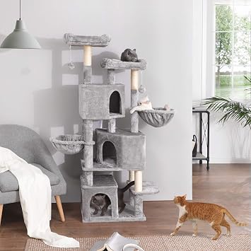 FEANDREA 3 Cave Large Cat Tree Scratching Pole 164 cm