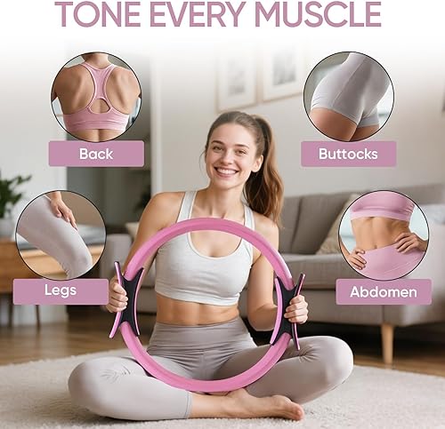 Miniatura 4 de Home Pilates Ring and Ball Set for Women with 5 Resistance Bands 13 inch Magic Circle Workout Essentials Starter Kit for Beginners, Full Body Toning