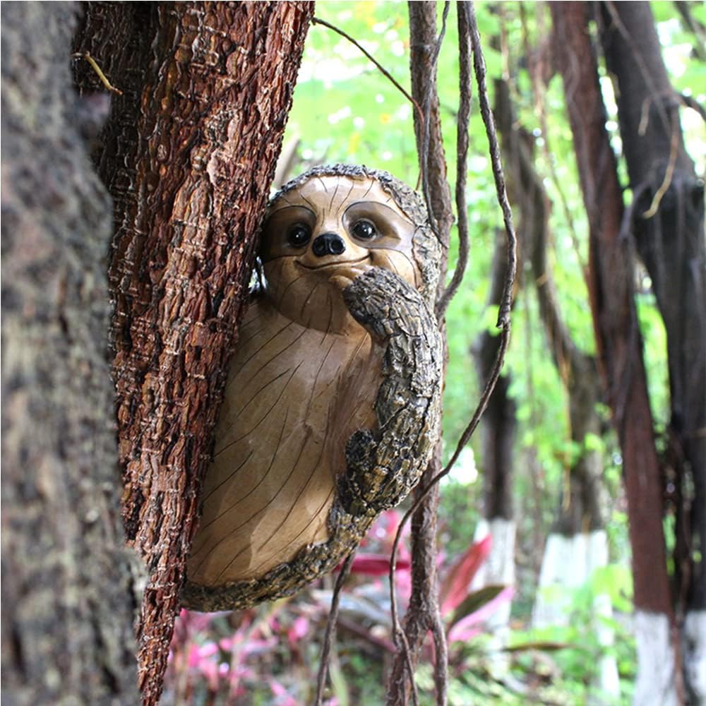 Sloth Tree Hugger, Spring Outdoor Decorations, Resin Garden Sculpture Ornament, Tree Peeker Statue, Easter Garden decor Sloth Gift for Housewarming, Handmade with Details, Durable & Waterproof