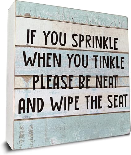Letrero de madera con texto en inglés "If You Sprinkle When You Tinkle" (If You Sprinkle When You Tinkle) para decoración de escritorio y baño, con