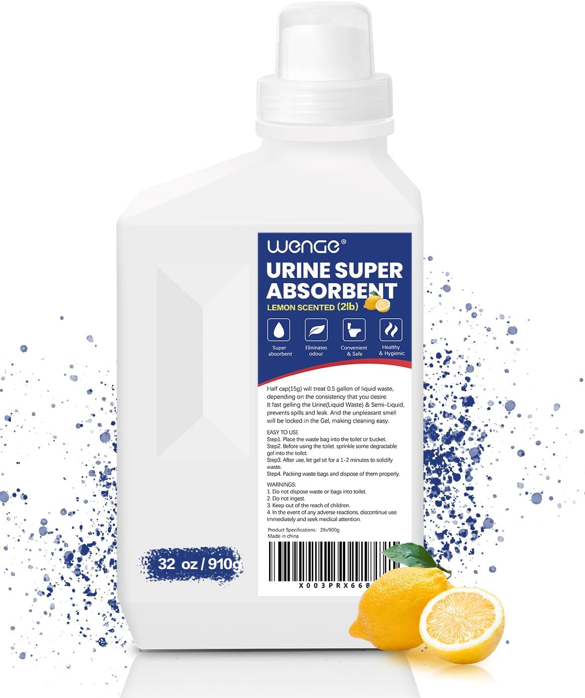 Urine Super Absorbent, Solidifier - 180 Use Lemon Scent Pre Poo Powder for Toilet, Porta Potty Chemicals, Eco Absorbent Liquid Waste Gelling and Deodorizing Powder, Urine Absorber for Emergency