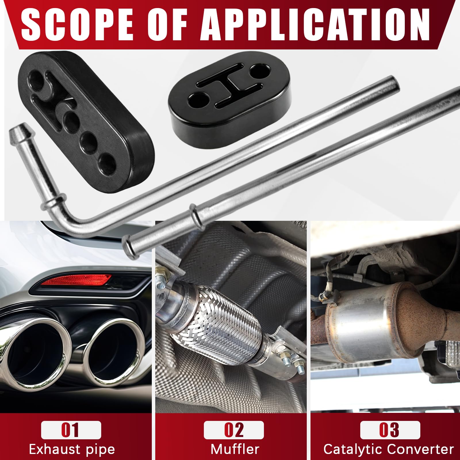 BRGD 16 Stück Auspuffhalterungsset, 2/4 Loch Universal Auto Gummi Auspuff mit Enthält 8 Stück 90°/180° gewinkelte Stangen zum Autos, SUVs, CRVs, Lochdurchmesser 1,2 cm