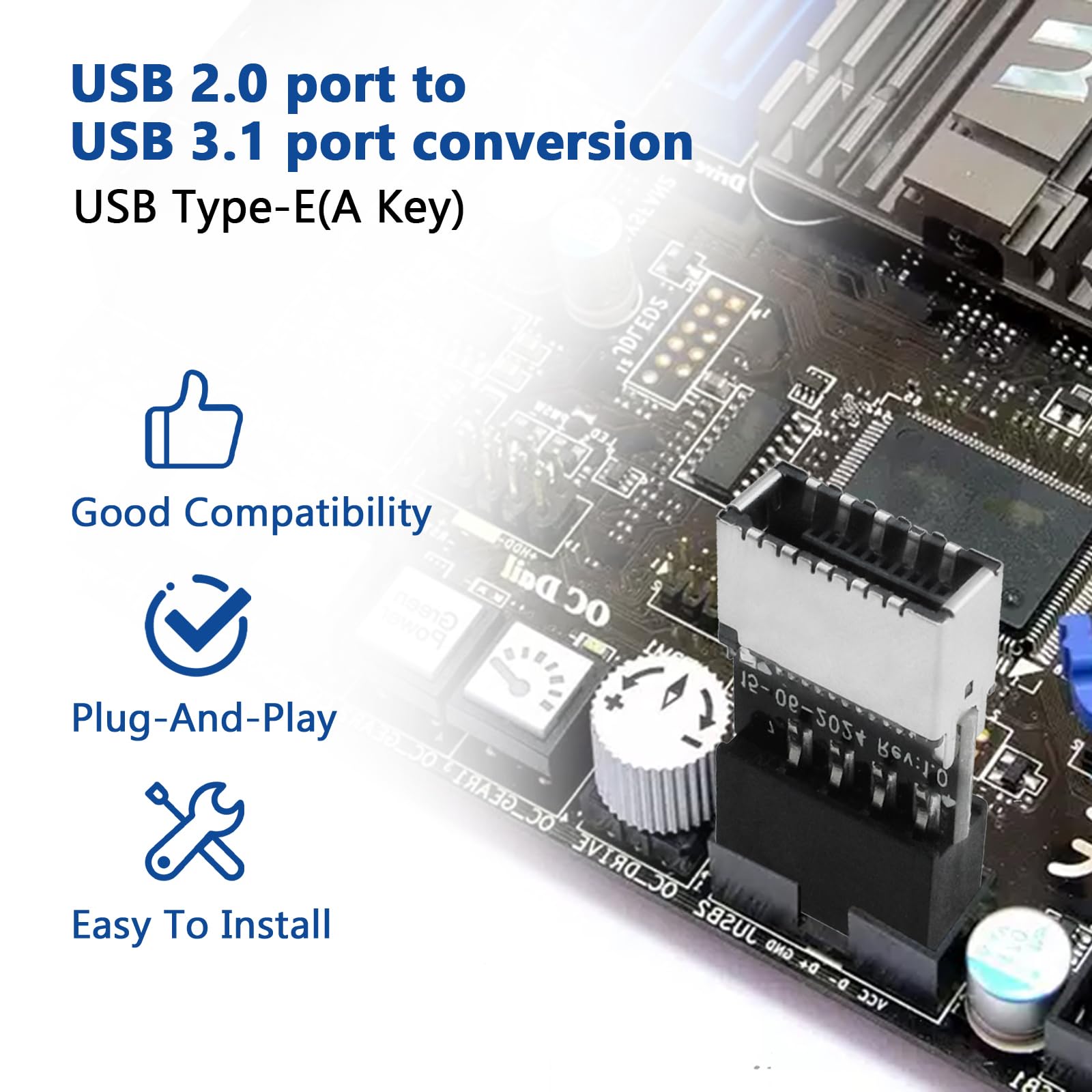 Adaptador de cabecera USB 2.0 a USB 3.2 Gen 1, placa base macho de 9 pines a USB 3.1 tipo E (llave A) hembra para extender puertos USB C en el panel frontal de la PC (paquete de 2)