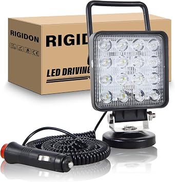 RIGIDON 4 Inch 48W LED Work Light with Magnet Base Square Waterproof Spot Light 12V 24V Offroad Lighting LED Fog Lights for Car SUV ATV Tractor Boat Truck 4x4 Camping