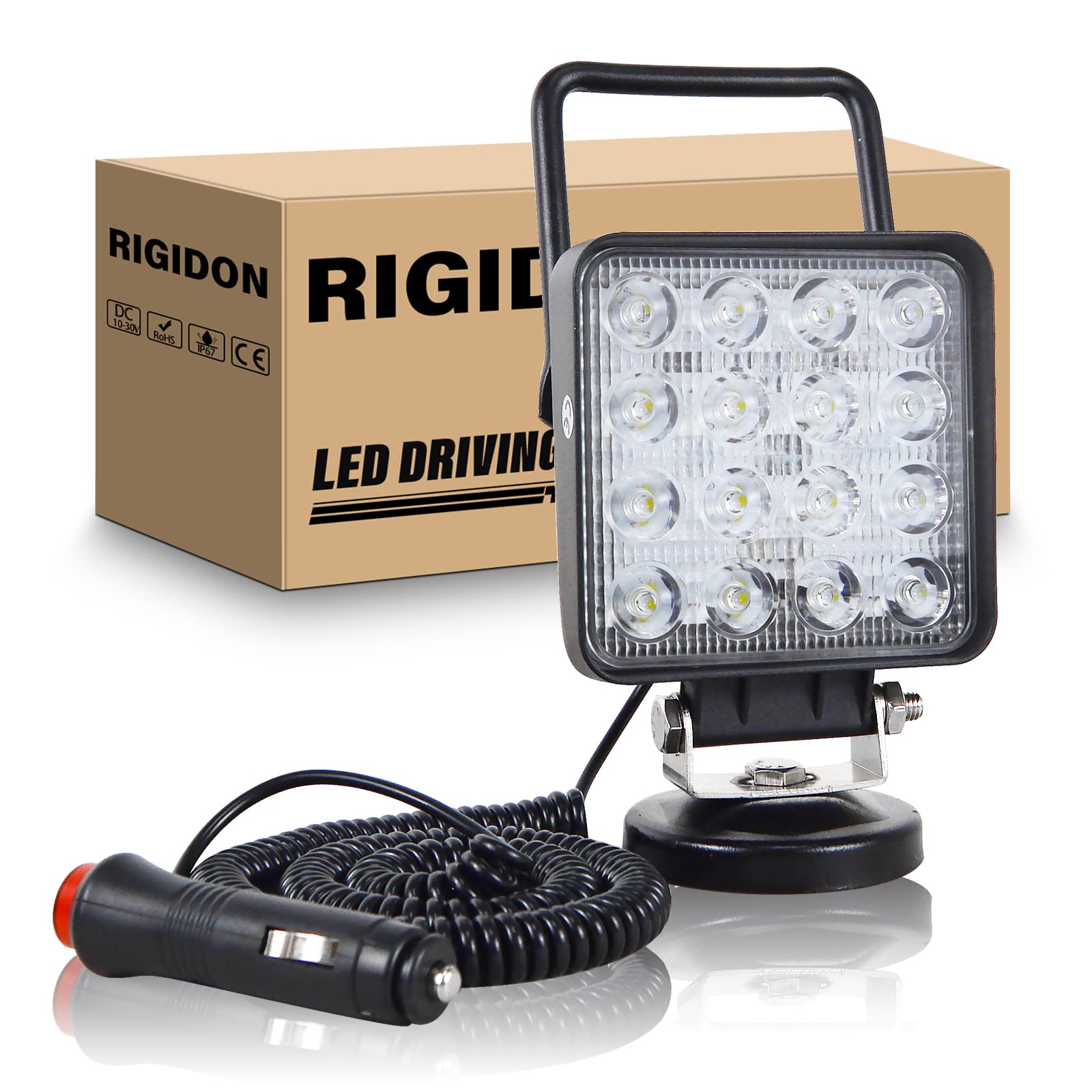 RIGIDON 2PCS Faro da ricerca Led, 4 Pollici 48W Luce da Lavoro con Base Magnetica, Spot Luce da Ricerca per Auto Fuoristrada Camion SUV 4x4 Barca, 12V 24V 6000K Bianca luce di guida