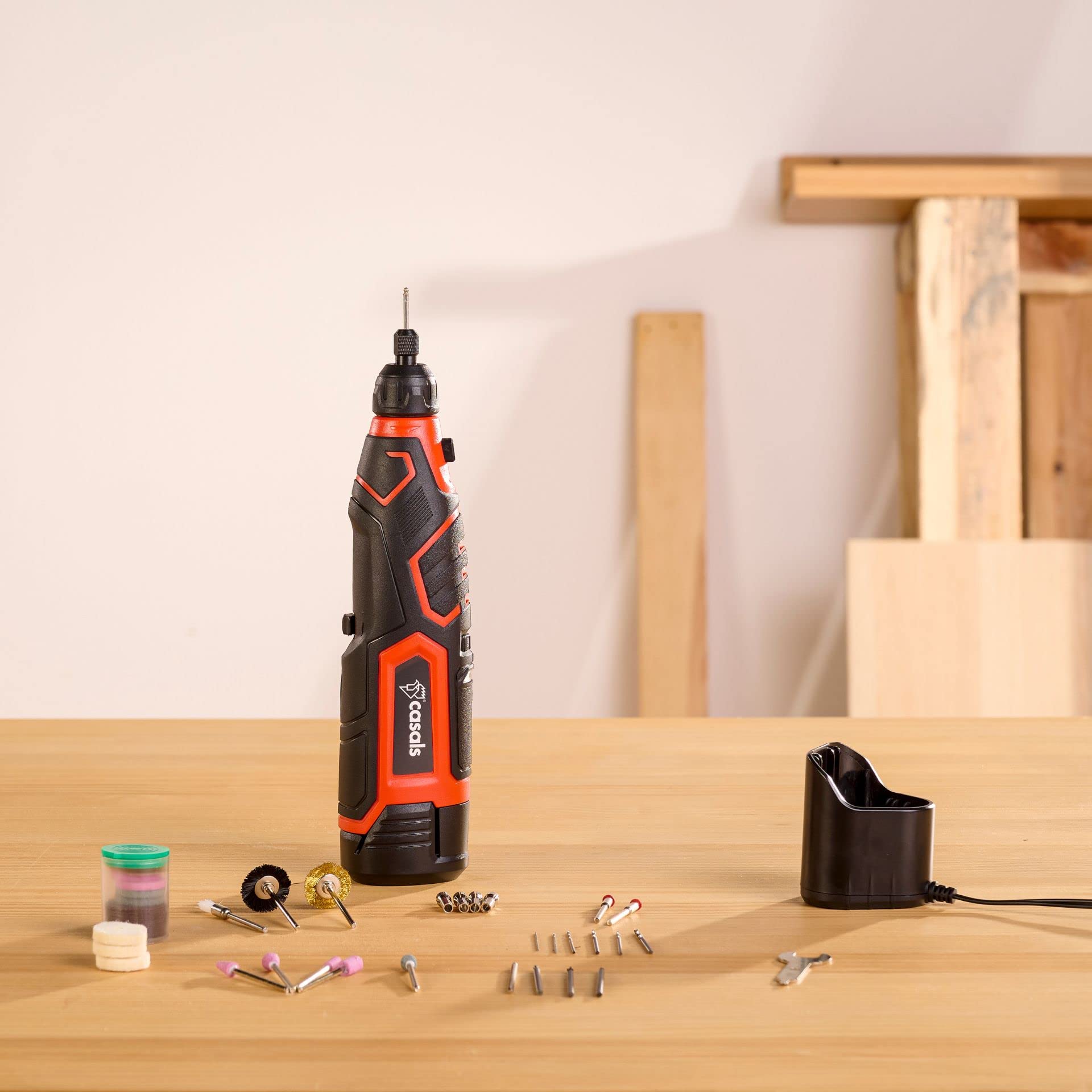 CASALS - Mini amoladora eléctrica de 12V | Multiherramienta con 73 accesorios | Amoladora recta con regulador de velocidad | 6 velocidades (500-25.000RPM) | Herramientas de bricolaje profesional