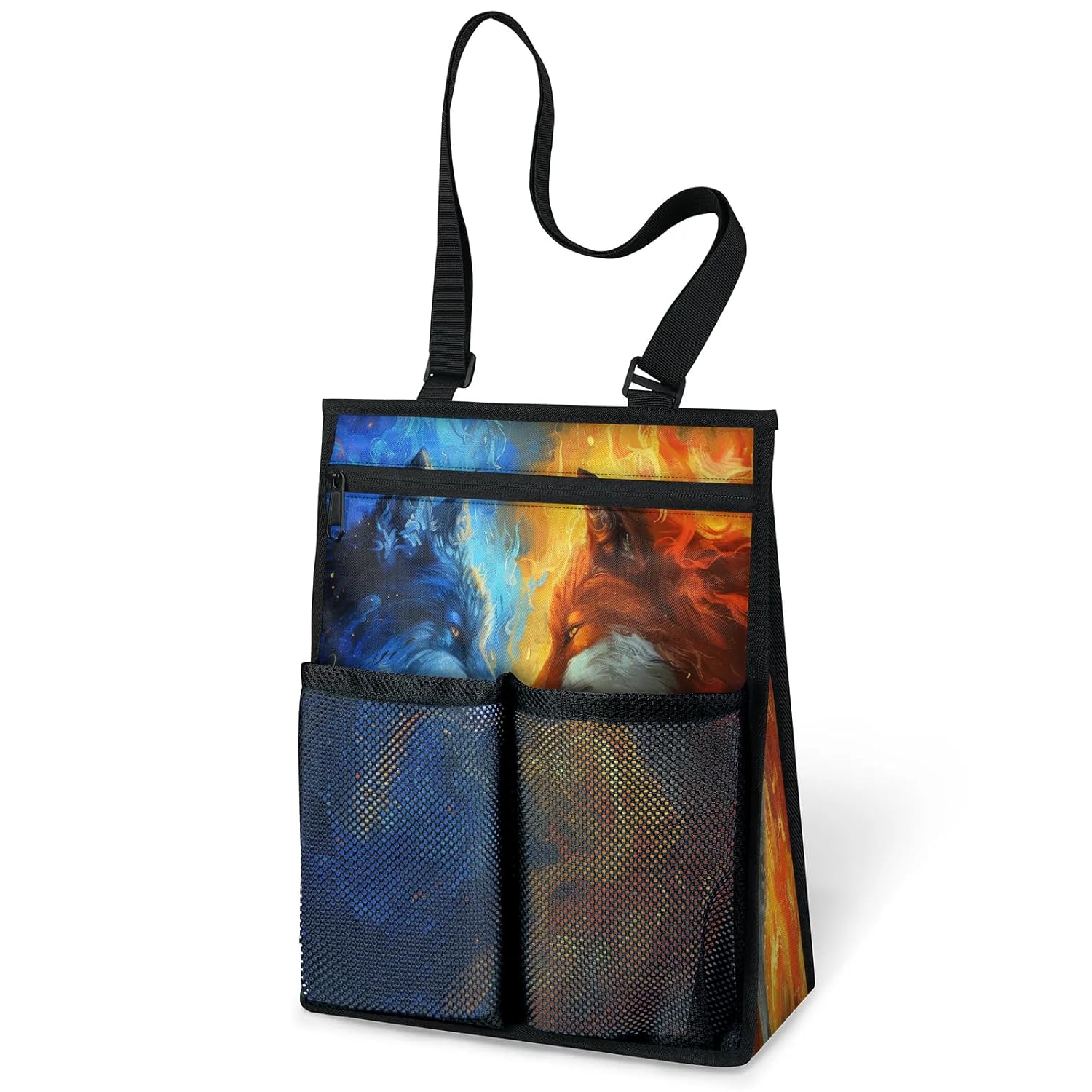 Ourtheme Fire Wolf Fox Portable Shower Bag for Travel Gym Camp Beach Tote Shower Caddy Bags Hanging Toiletry
