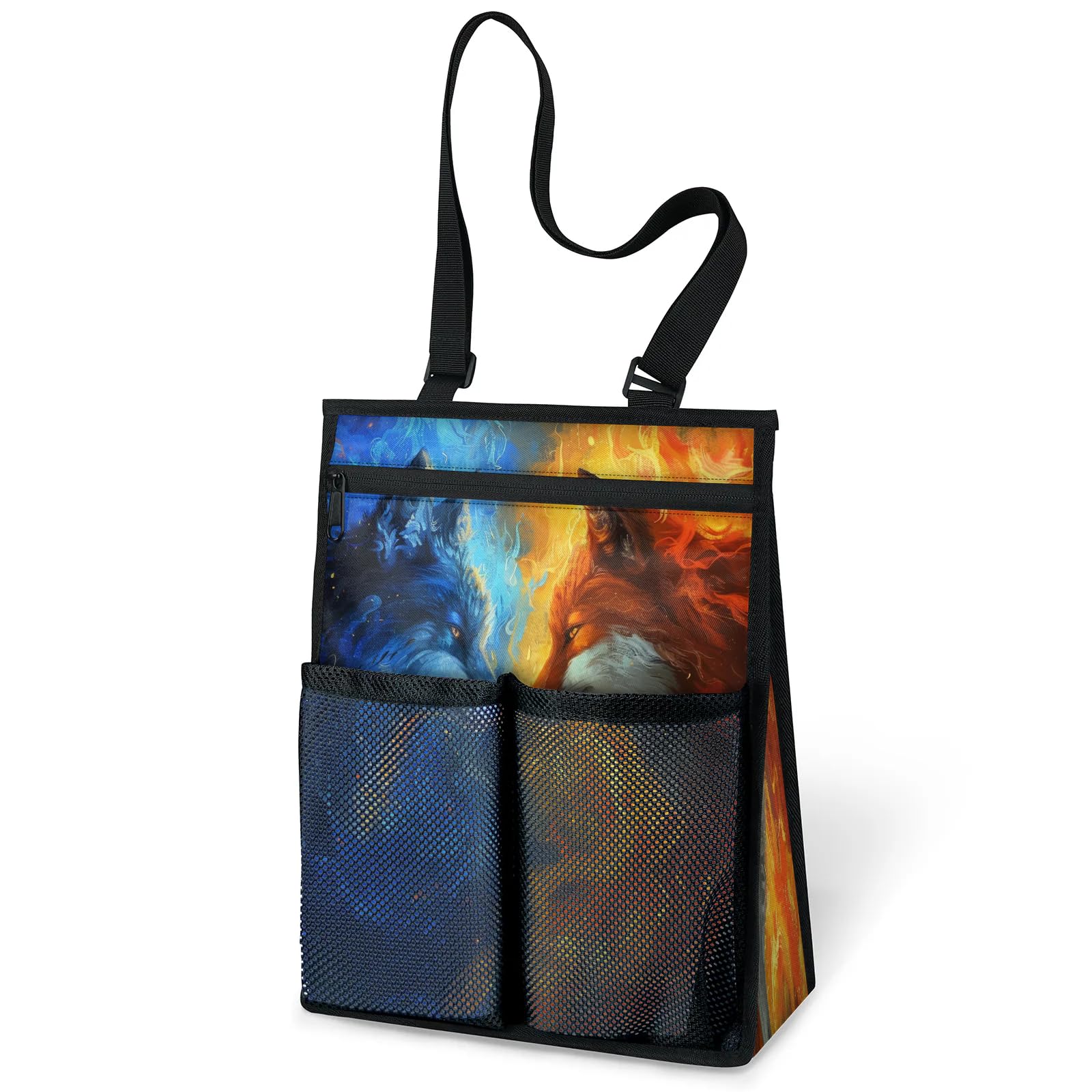 Ourtheme Fire Wolf Fox Portable Shower Bag for Travel Gym Camp Beach Tote Shower Caddy Bags Hanging Toiletry