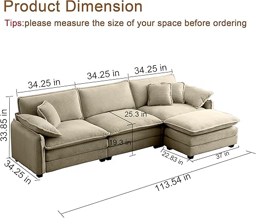 Miniatura 2 de Sofás seccionales de 115 pulgadas para sala de estar, sofá modular en forma de L con diván, sofá moderno con otomana para apartamento, espacio