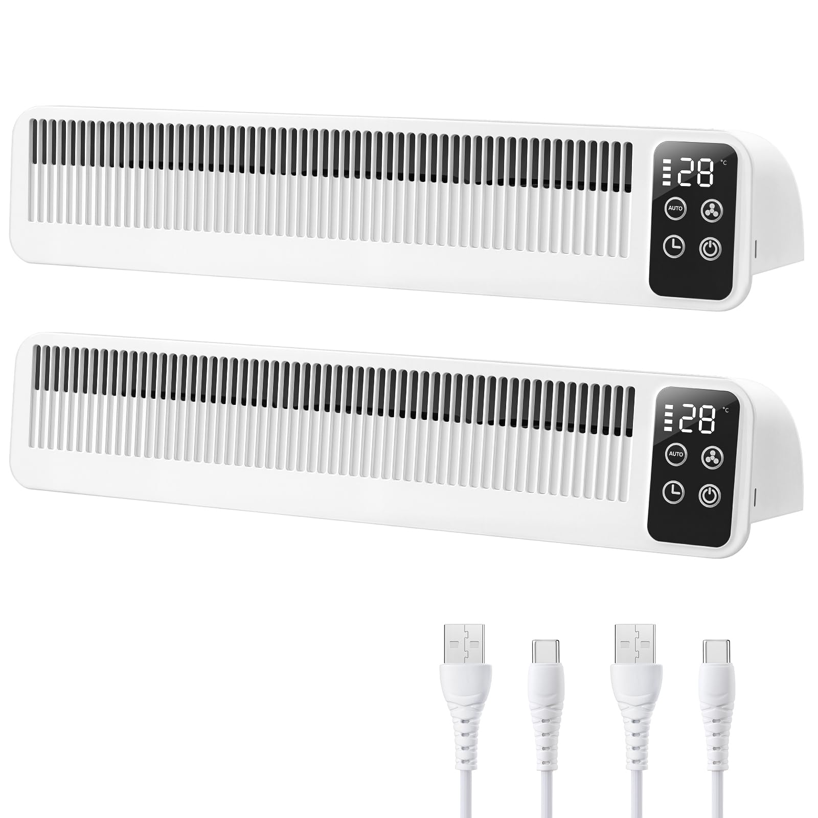 SURAIELEC Radiator Fan 2-Pack with 3 Fans Each, Smart Radiator Fan Booster with 3 Speeds, Auto Mode & Timer, 5200mAh Battery, USB-C, Temperature Display, Magnetic Mount, White, CE Certified