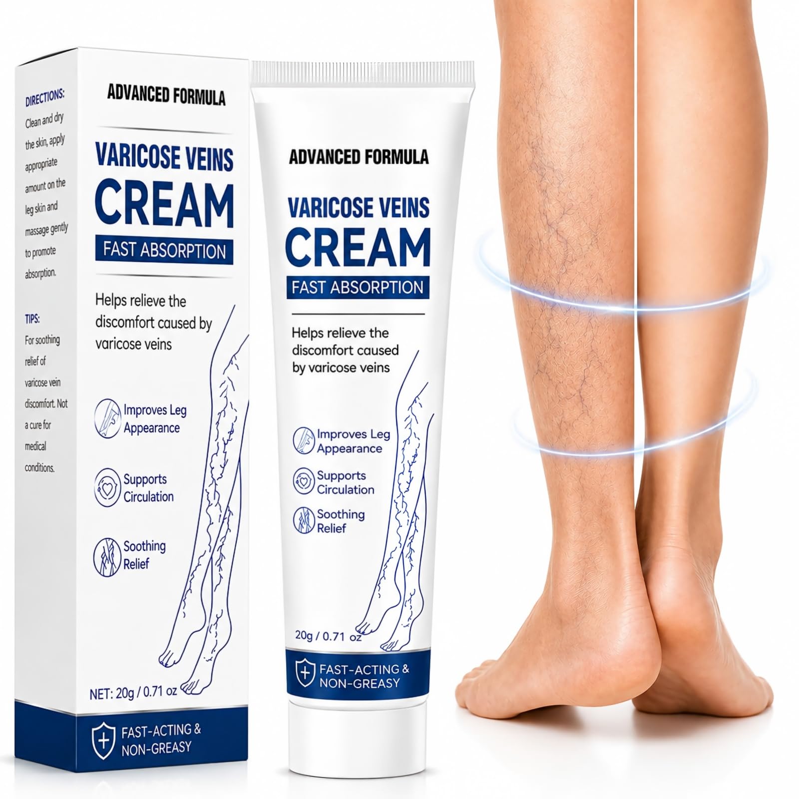 Varicose Veins Treatment for Legs, Varicose Veins Cream for Spider Veins | Fast Absorbing Leg Cream Formula, Helps Soothe Tired Heavy Legs, Reduce Heaviness, and Provide Moisturizing Daily Care