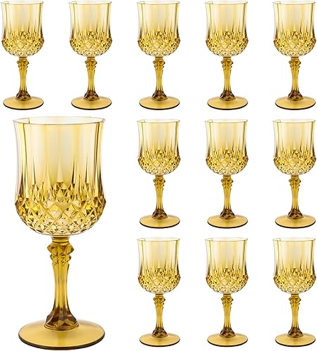 Copas de vino de plástico, estilo vintage para beber cordiales, ideales para recepciones de bodas y fiestas (12, dorado)