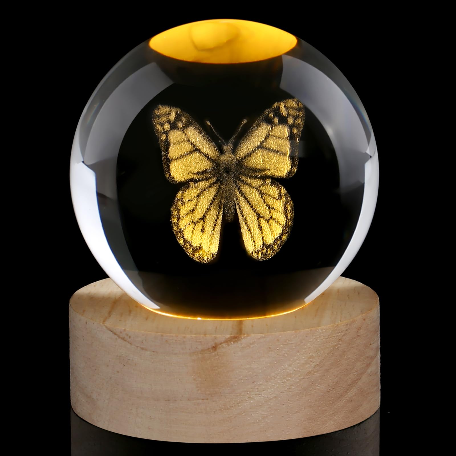 AWARDSEN Butterfly Glass Ornaments Butterfly Gifts for Women 3D Butterflies Paperweight Glass Animals Crystal Ball Butterfly Lamp Decorations Desk Ornament
