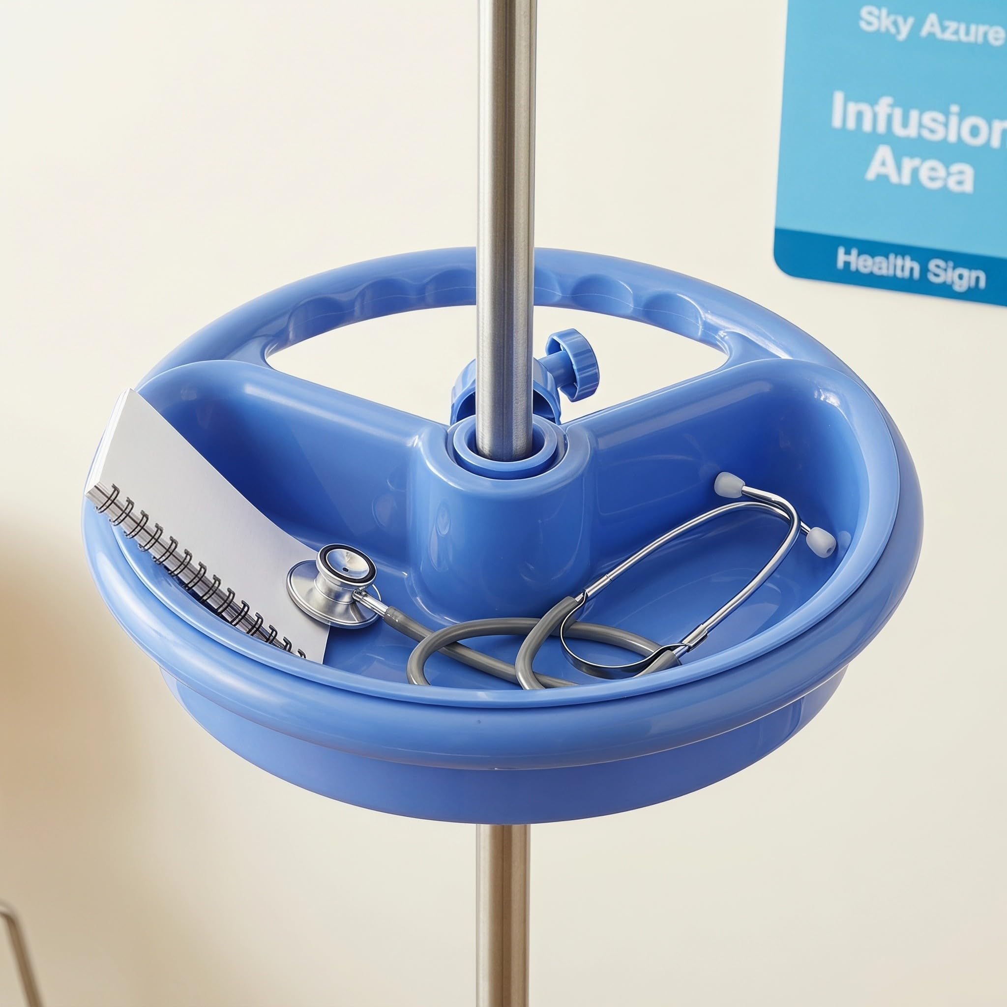 YARNOW Plato de almacenamiento redondo para soporte de goteo, bandeja azul | Accesorios para soporte de goteo, bandeja de almacenamiento para soporte de suero intravenoso, bandeja portátil para goteo