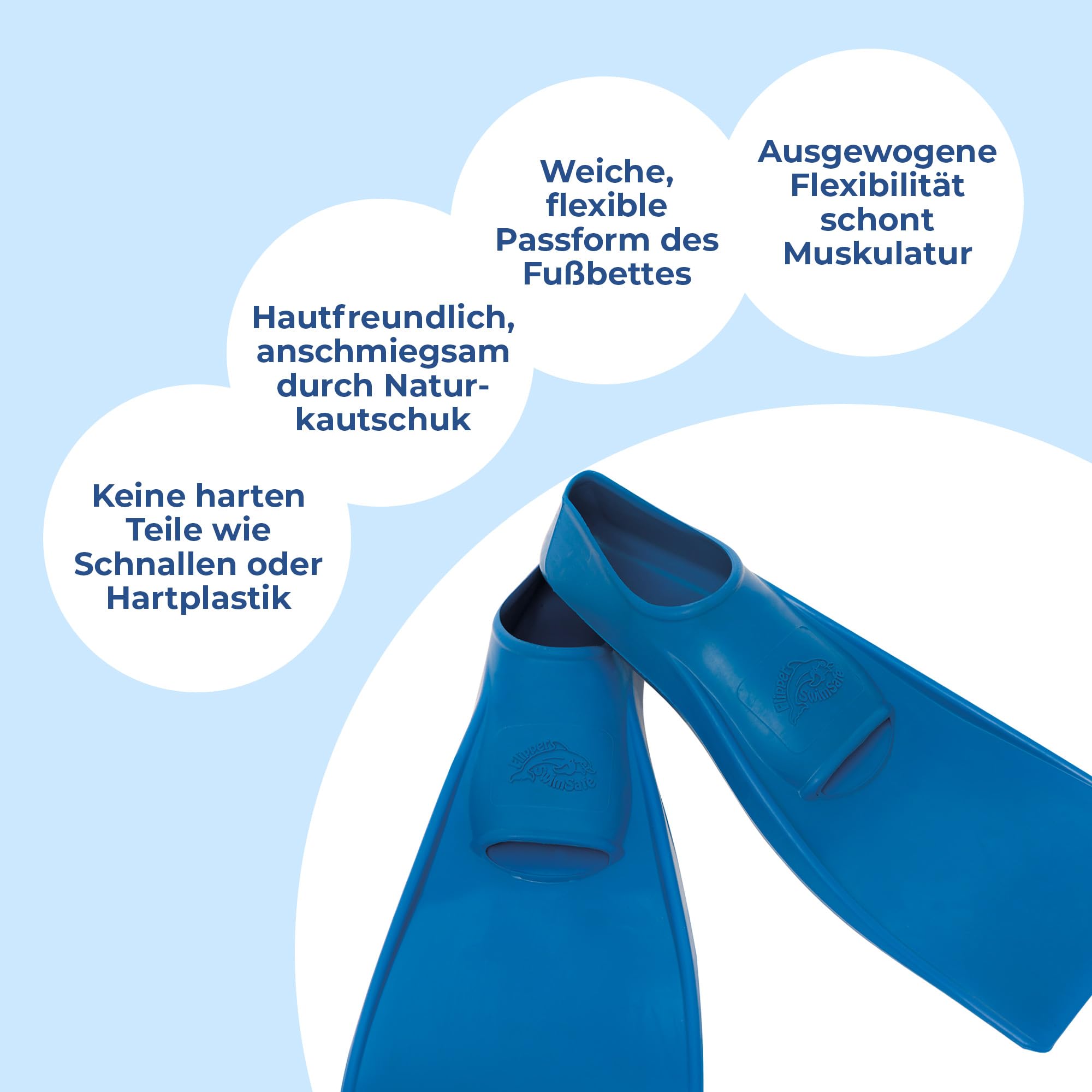 Flipper SwimSafe 1171 - Schwimmflossen für Jugendliche und Erwachsene, in der Farbe Blau, Größe 38 – 39, aus Naturkautschuk, als Schwimmhilfe für unbeschwerten Schwimm- und Badespaß