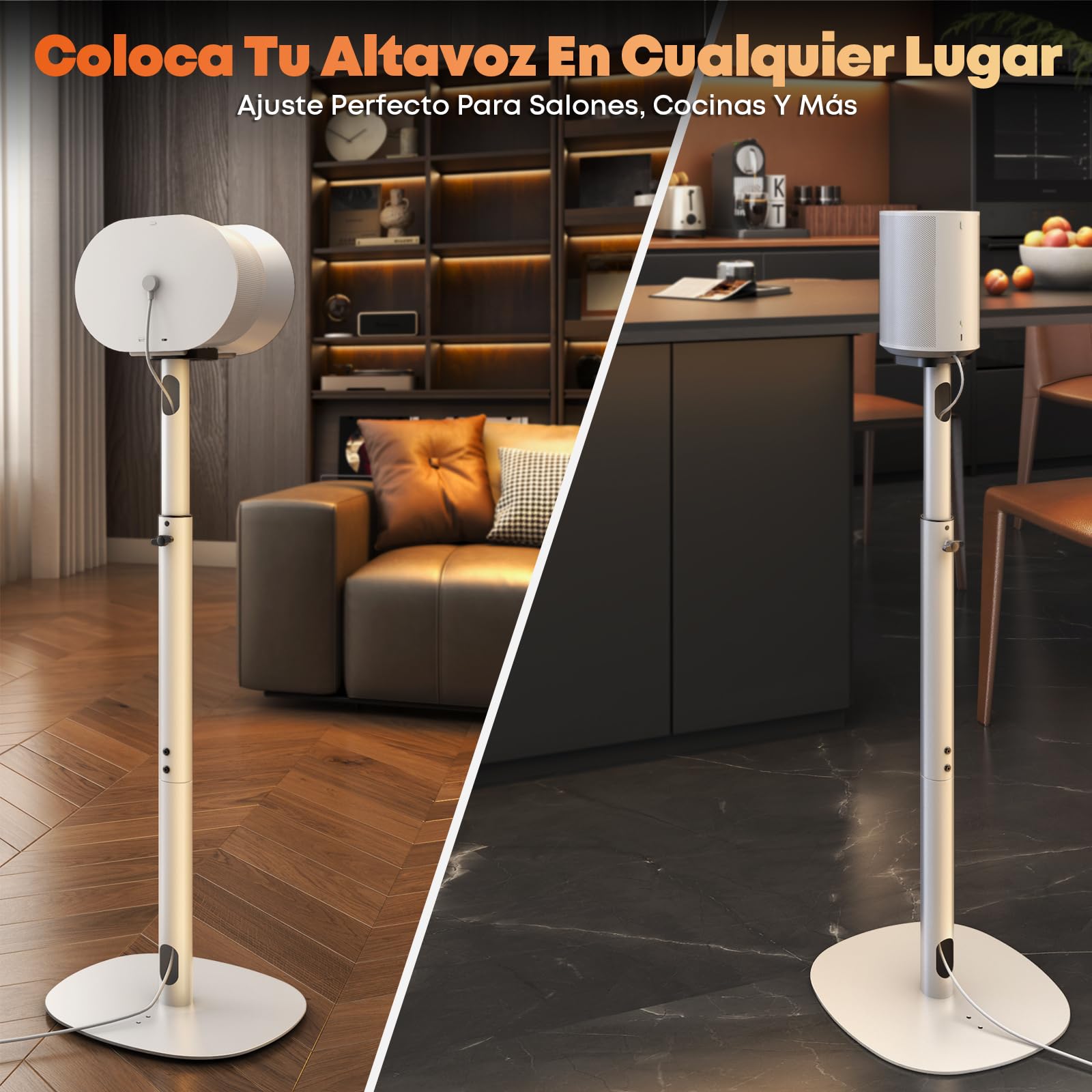 Soportes para Altavoces Sonos Era 100 SL, Era 100 y Era 300 – Altura Ajustable 74–99 cm, Base Dual-Mount, 5 kg, 1 Par, Blanco