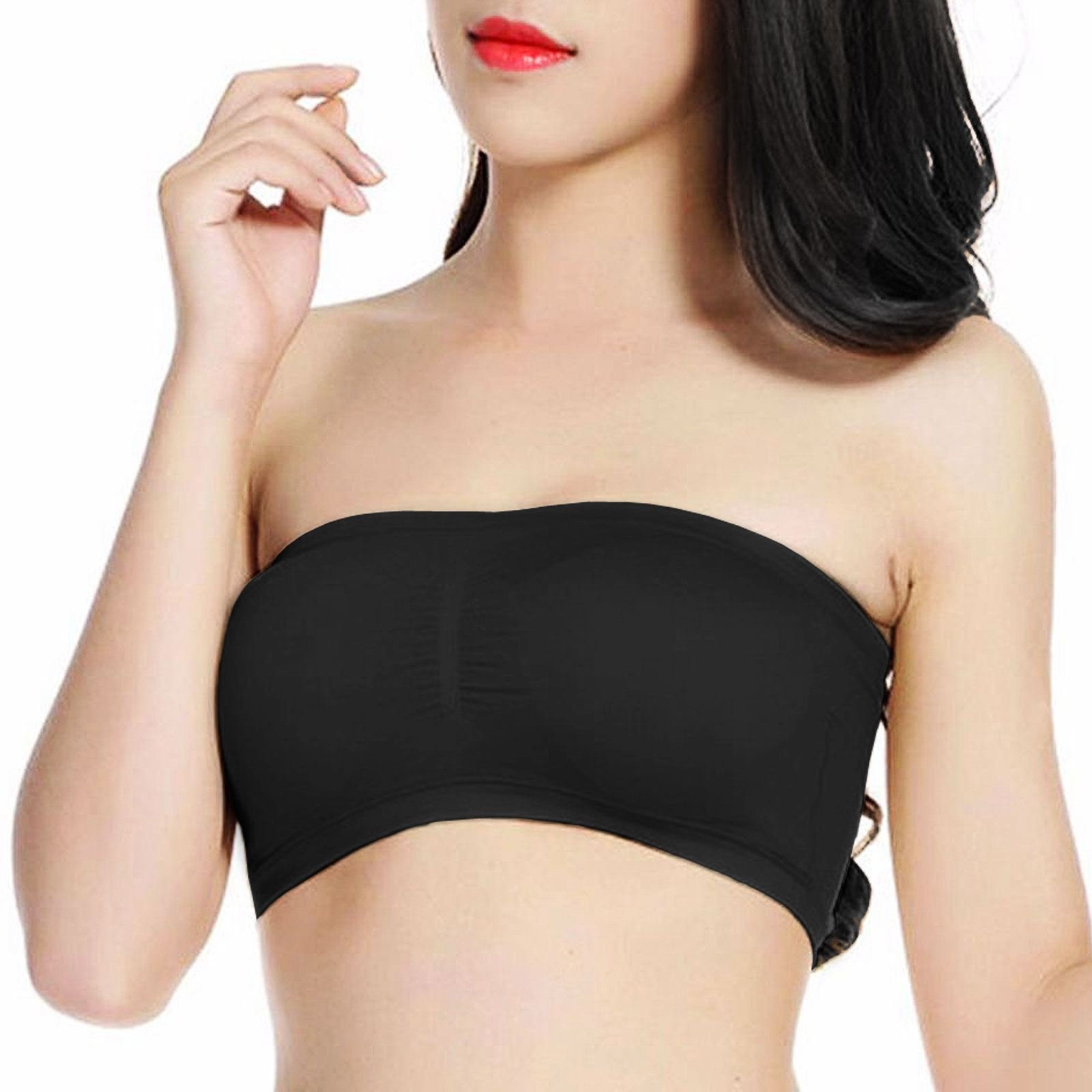 Seamless Women's Black Padded Bandeau Bra Boob Tube Strapless Stretchy With Removable Padding (Small, )