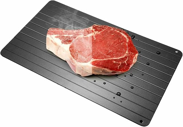 Defrosting Tray, Defrost Plate Thaws, Faster Defrosting Frozen Food, with Hole for Easily Hanging, No Electricity Required, No Chemicals, No Microwave,100% Natural-Non Stick, Black, 29.5 x 20.8cm