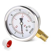 Vista 17 de 0-15 Psi Manómetro de baja presión lleno de líquido de glicerina, esfera de 2.5", montaje inferior de 1/4" NPT, carcasa de acero inoxidable 304