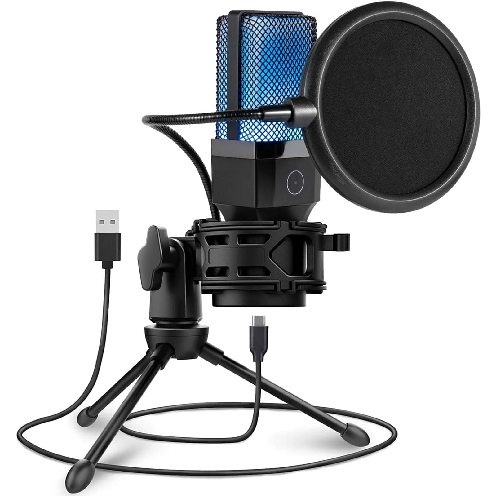 AnnuoYiGaming Microphone,Condenser Usb Microphone, Pc Computer Game Streaming Microphone With Rgb Light, Mute Button, For Recording/Streaming/Podcasts/Youtube(Black), 020101