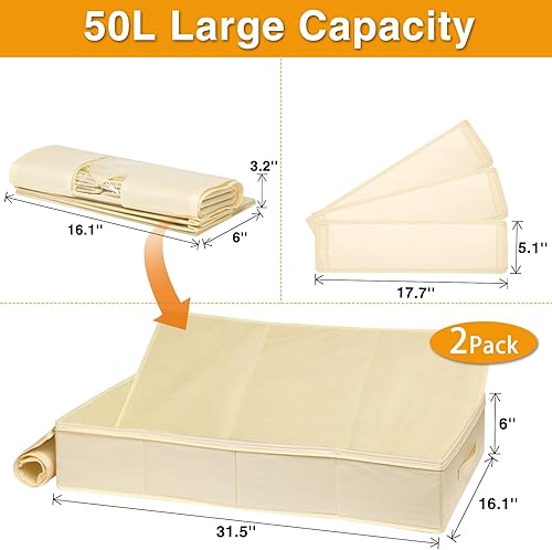 Miniatura 5 de punemi Almacenamiento debajo de la cama, paquete de 2 contenedores de almacenamiento de ropa debajo de la cama con divisores ajustables, cubos