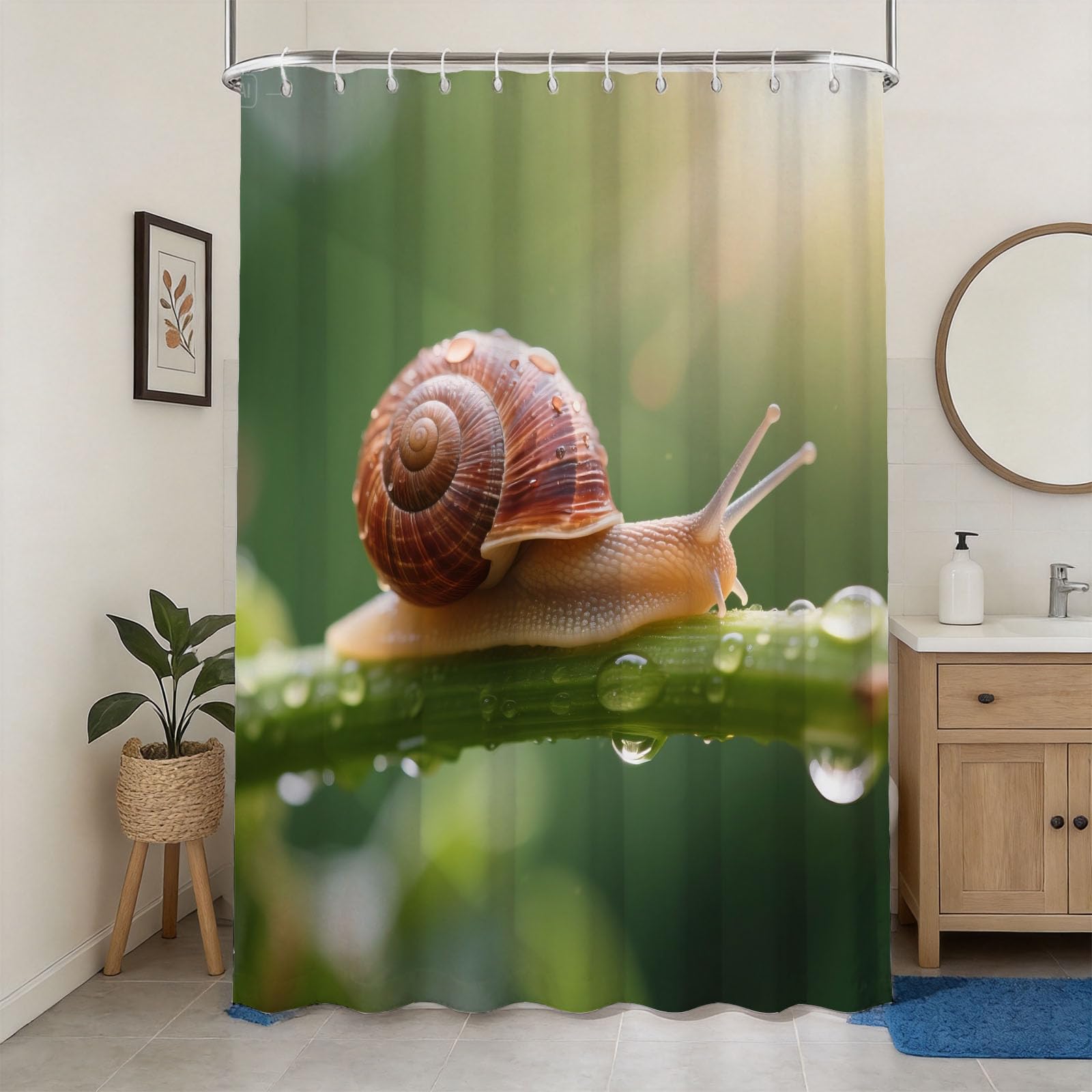 Hongduo 3D Snail Shower Curtain for Stalls Bathtubs Natural Bathroom Decor Shower Curtain Set Polyester Fabric Waterproof 200x200cm/79X79 Inch with Hooks